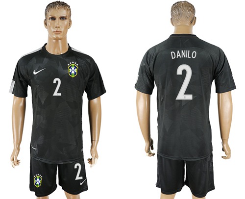 Brazil #2 Danilo Black Soccer Country Jersey